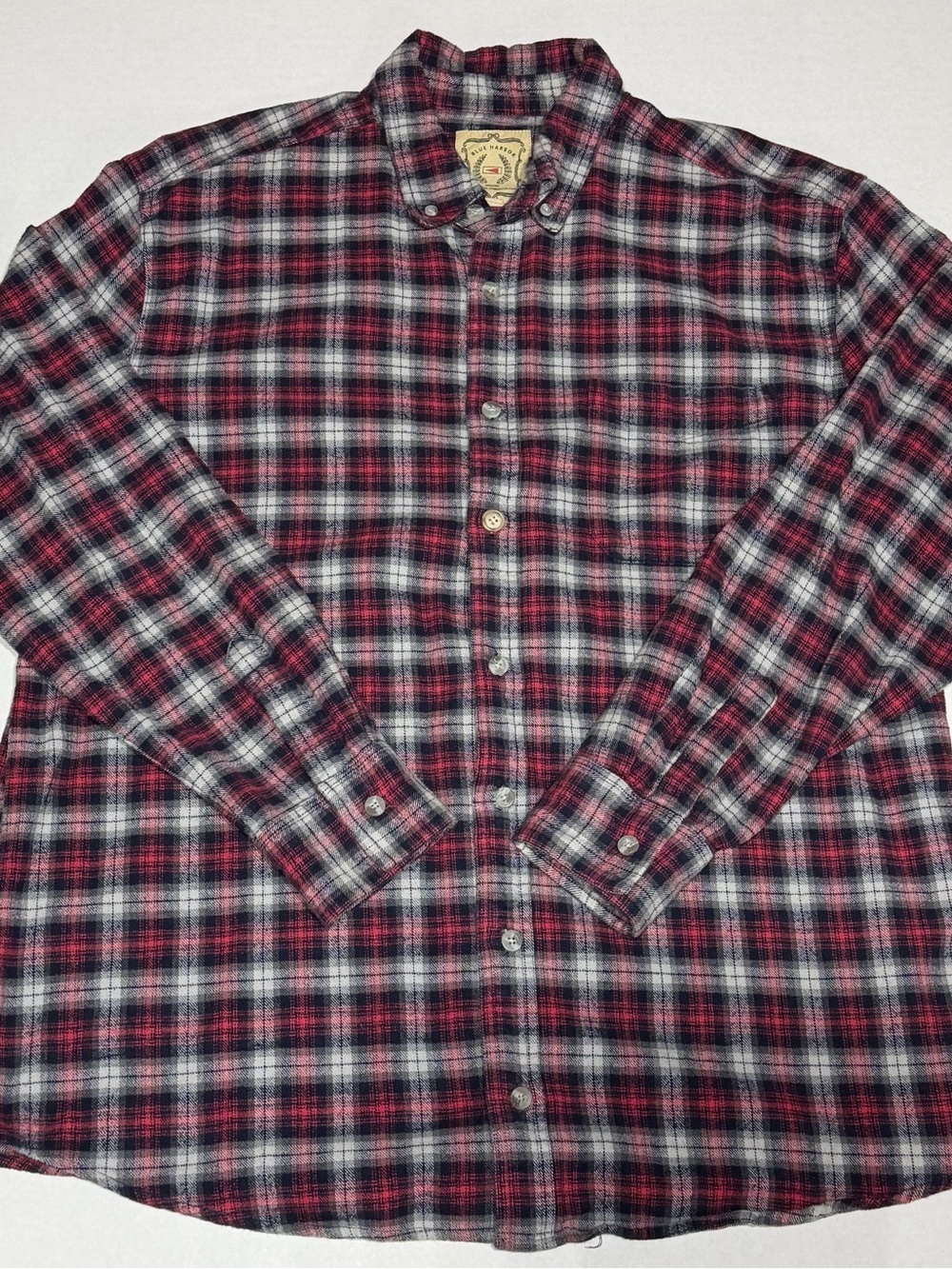 Blue Harbour Mens Red and Black Plaid Button-Down Shirt